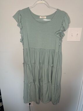 Zenana Outfitters Sage Green Tiered Ruffle Sleeve Dress